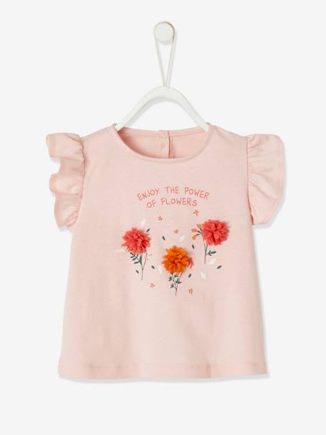 T-shirt bébé fleurs en relief rose grisé+vanille 2 - vertbaudet enfant 