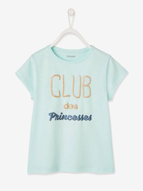 T-shirt fille à message détails irisés Oeko-Tex® bleu pâle - club des princesse+rose pivoine+rose poudré 1 - vertbaudet enfant 
