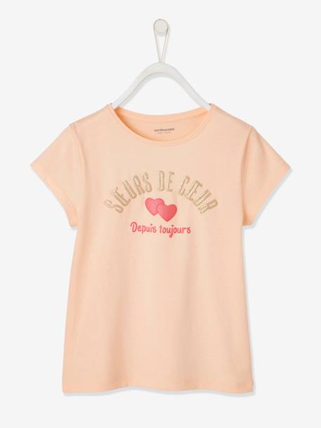 T-shirt Basics à message détails irisés fille rose poudré 1 - vertbaudet enfant 