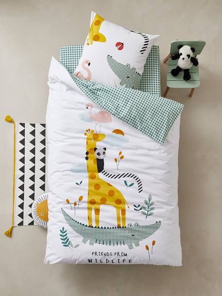 Parure housse de couette + taie d'oreiller enfant HAPPY'RAMIDE blanc / multicolore 1 - vertbaudet enfant 