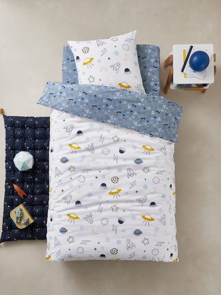 Parure housse de couette enfant et taie d'oreiller COSMOS bleu / multicolore 3 - vertbaudet enfant 