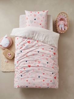 chambre partagee-Linge de maison et décoration-Linge de lit enfant-Parure housse de couette + taie d'oreiller essentiels enfant COEURS EN FETE