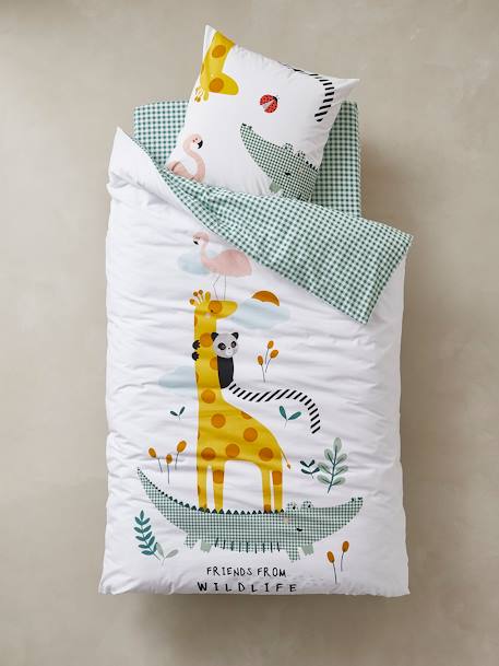 Parure housse de couette + taie d'oreiller enfant HAPPY'RAMIDE blanc / multicolore 2 - vertbaudet enfant 