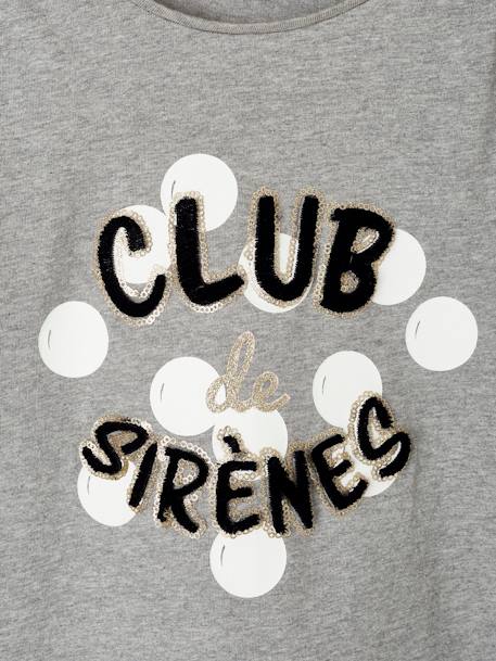T-shirt fille 'club des sirènes' détails fantaisie manches longues gris clair chiné 3 - vertbaudet enfant 