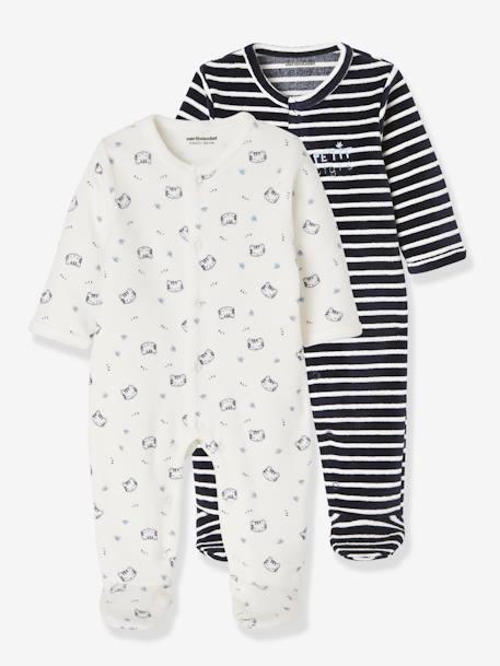 Lot de 2 pyjamas bébé en velours ouverture naissance lot encre 1 - vertbaudet enfant 