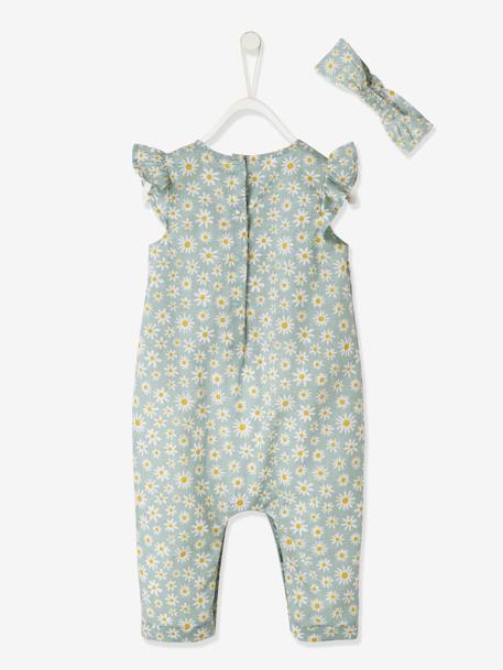 Ensemble bébé fille combinaison + bandeau imprimés rose imprimé+rose pâle+rose poudré+vert céladon imprimé 29 - vertbaudet enfant 