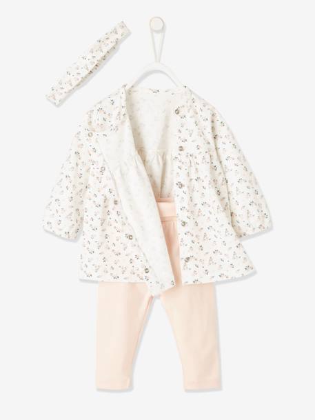 Ensemble bébé naissance 3 pièces bandeau, robe à motifs et legging nude imprimé+rose poudré 9 - vertbaudet enfant 