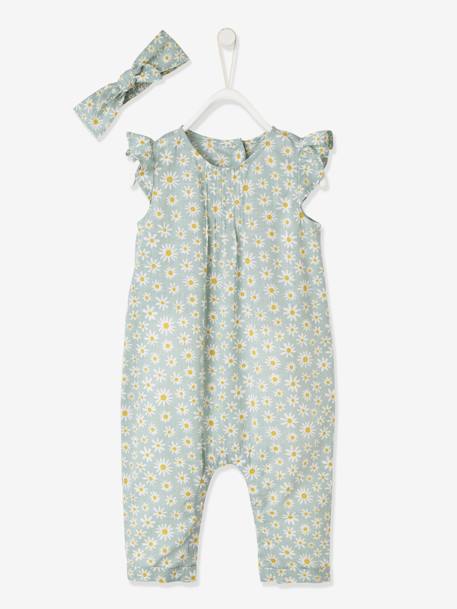 Ensemble bébé fille combinaison + bandeau imprimés rose imprimé+rose pâle+rose poudré+vert céladon imprimé 26 - vertbaudet enfant 
