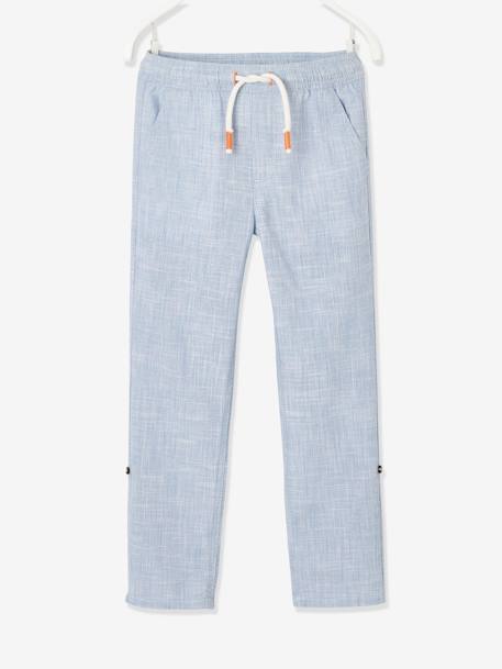Pantalon garçon retroussable en pantacourt léger aspect lin tissé beige chiné+bleu clair 8 - vertbaudet enfant 