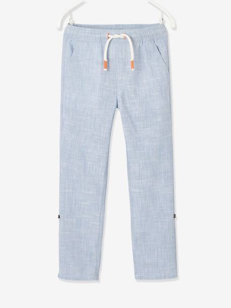 Pantalon léger retroussable en pantacourt aspect lin tissé garçon bleu clair 2 - vertbaudet enfant 