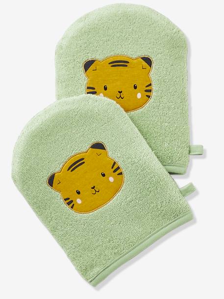 Lot de 2 gants de toilette Oeko-Tex® jaune curry+vert 2 - vertbaudet enfant 