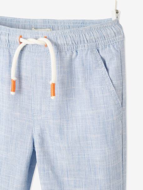 Pantalon garçon retroussable en pantacourt léger aspect lin tissé beige chiné+bleu clair 11 - vertbaudet enfant 