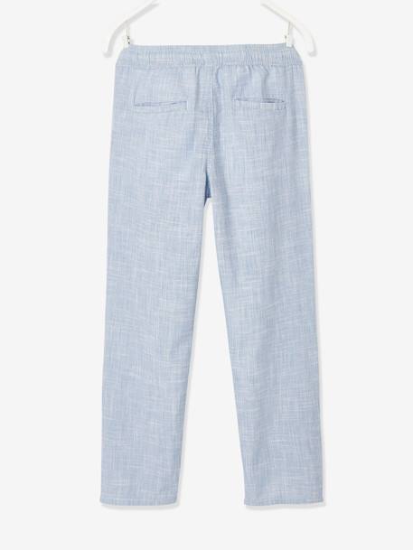 Pantalon garçon retroussable en pantacourt léger aspect lin tissé beige chiné+bleu clair 9 - vertbaudet enfant 