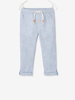 -Pantalon garçon retroussable en pantacourt léger aspect lin tissé 