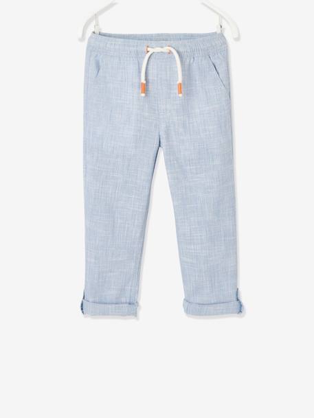 Pantalon garçon retroussable en pantacourt léger aspect lin tissé beige chiné+bleu clair 7 - vertbaudet enfant 