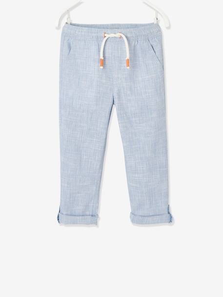 Pantalon léger retroussable en pantacourt aspect lin tissé garçon bleu clair 1 - vertbaudet enfant 