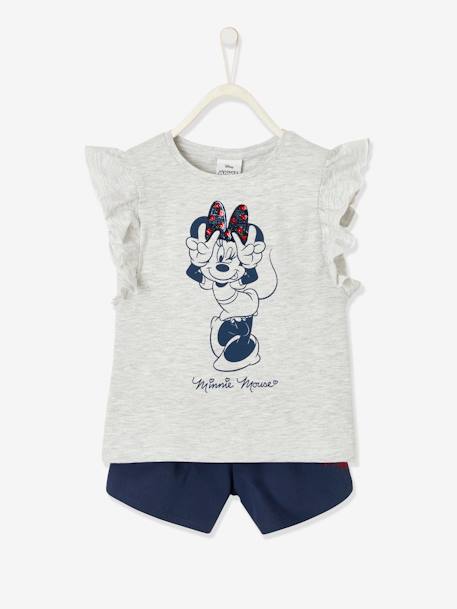 Ensemble fille T-shirt et short Disney Minnie® gris chiné / bas twill bleu 1 - vertbaudet enfant 