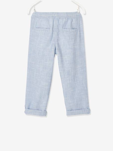 Pantalon garçon retroussable en pantacourt léger aspect lin tissé beige chiné+bleu clair 10 - vertbaudet enfant 