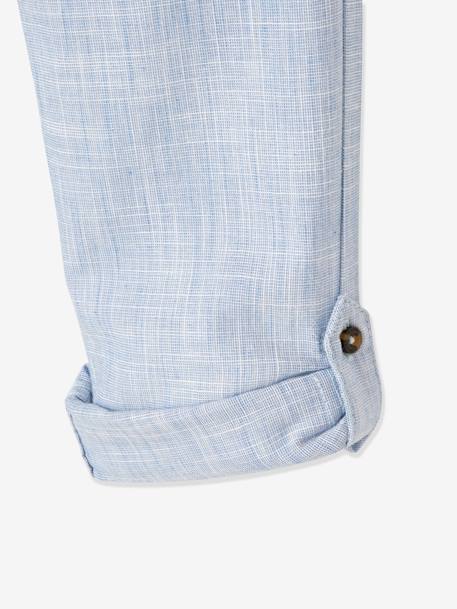 Pantalon garçon retroussable en pantacourt léger aspect lin tissé beige chiné+bleu clair 12 - vertbaudet enfant 