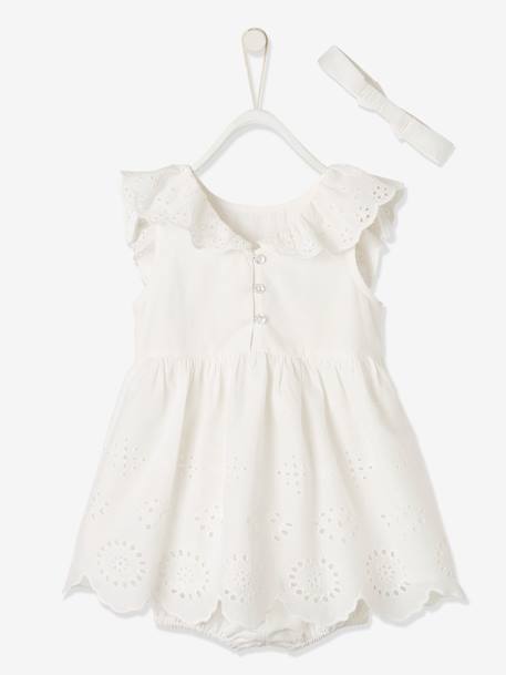 Ensemble cérémonie bébé robe, bloomer et bandeau ivoire 5 - vertbaudet enfant 