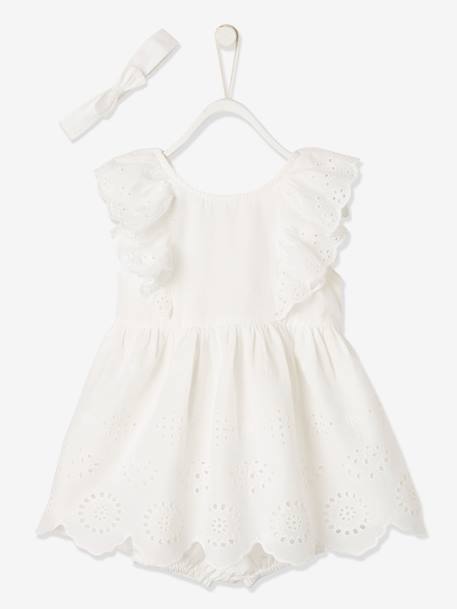 Ensemble cérémonie bébé robe, bloomer et bandeau ivoire 1 - vertbaudet enfant 