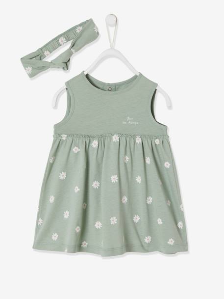 Robe bébé naissance et bandeau assorti beige+rose poudré+tilleul imprimé 13 - vertbaudet enfant 