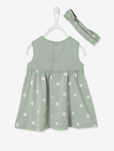 Robe bébé naissance et bandeau assorti beige+rose poudré+tilleul imprimé 14 - vertbaudet enfant 