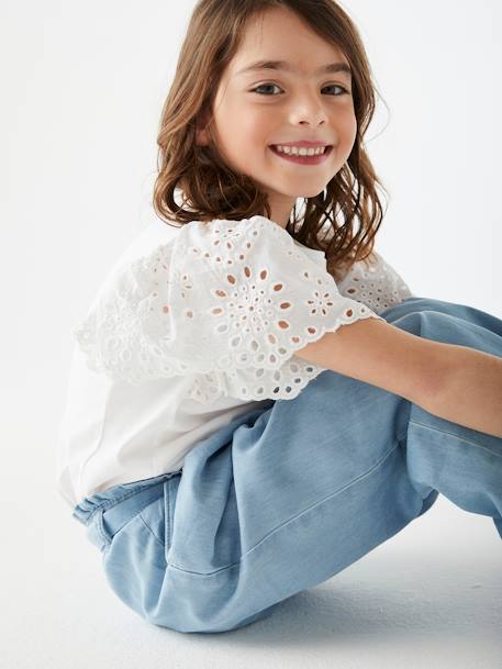 Pantacourt fille large en denim léger style 'paperbag' bleu moyen+double stone 6 - vertbaudet enfant 