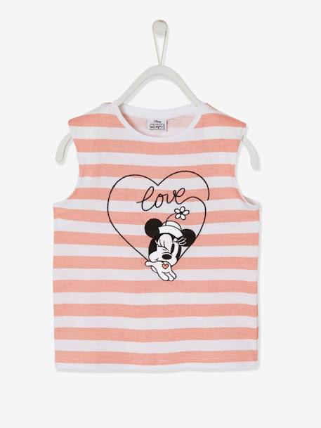 T-shirt avec épaulettes Disney Minnie fille rose poudré rayé 1 - vertbaudet enfant 