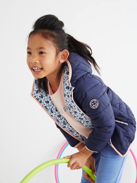 Doudoune légère réversible fille garnissage en polyester recyclé anthracite imprimé+Bleu indigo+rose imprimé 7 - vertbaudet enfant 