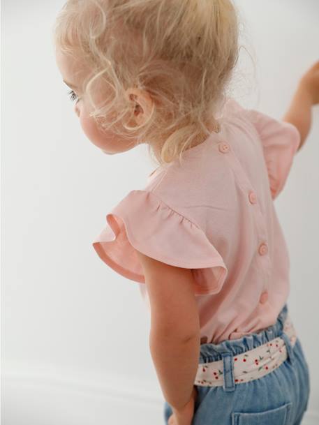T-shirt bébé fleurs en relief rose grisé+vanille 6 - vertbaudet enfant 