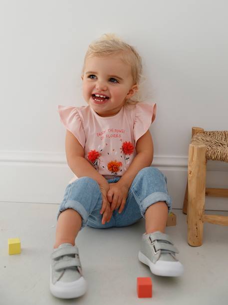 T-shirt bébé fleurs en relief rose grisé+vanille 7 - vertbaudet enfant 