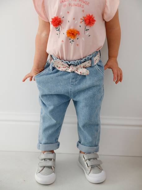 T-shirt bébé fleurs en relief rose grisé+vanille 10 - vertbaudet enfant 