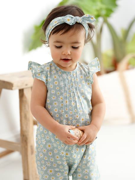 Ensemble bébé fille combinaison + bandeau imprimés rose imprimé+rose pâle+rose poudré+vert céladon imprimé 33 - vertbaudet enfant 