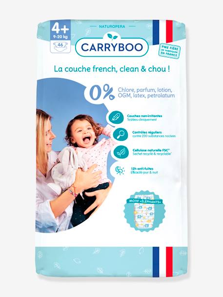 46 couches dermo-sensitives T4+ (9-20 kg) CARRYBOO blanc 1 - vertbaudet enfant 