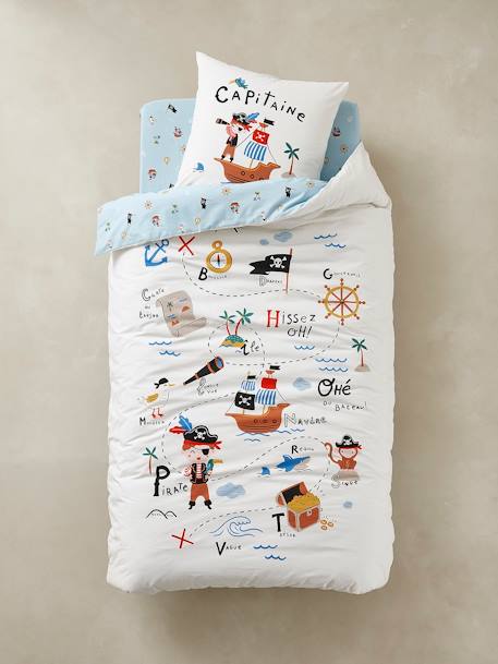 Parure housse de couette enfant et taie d'oreiller P COMME PIRATE écru / bleu 2 - vertbaudet enfant 