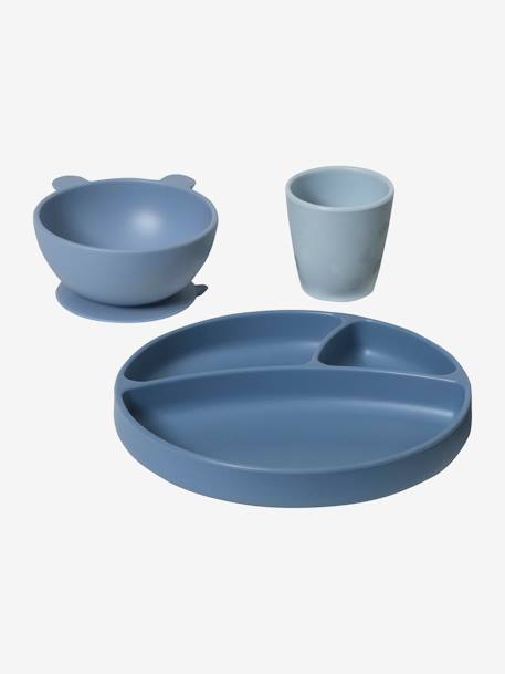 Coffret repas en silicone lot vert+set baby blue+set imprimé+set vieux rose 3 - vertbaudet enfant 
