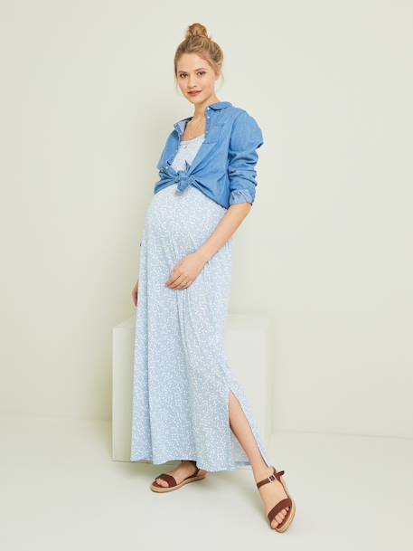 Robe longue imprimée grossesse et allaitement Bleu ardoise imprimé 1 - vertbaudet enfant 