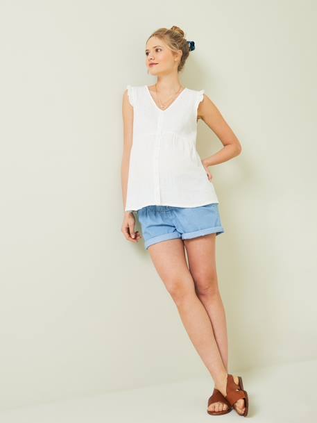 Blouse de grossesse et d'allaitement gaze de coton BLANC CLAIR IMPRIME+VERT MOYEN UNI AVEC DECOR 6 - vertbaudet enfant 
