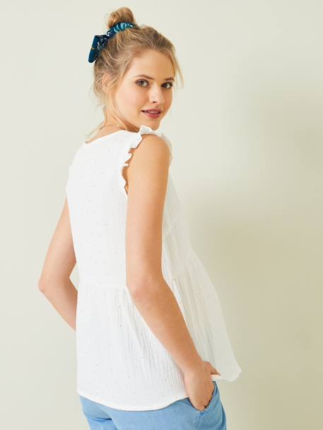 Blouse de grossesse et d'allaitement gaze de coton BLANC CLAIR IMPRIME+VERT MOYEN UNI AVEC DECOR 2 - vertbaudet enfant 