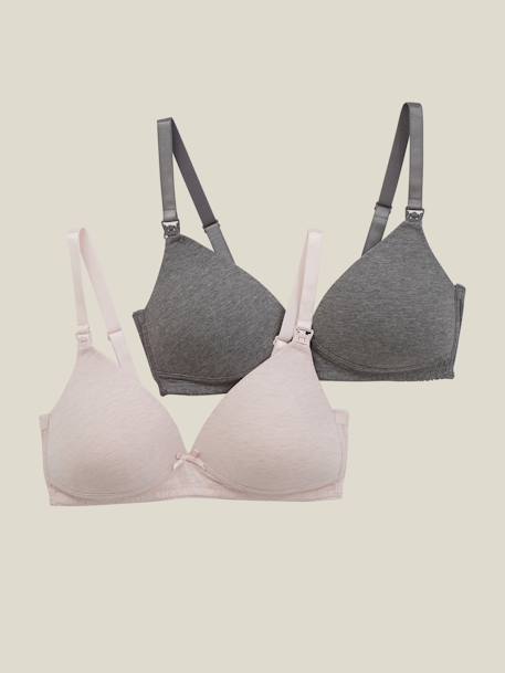 2 soutiens-gorge grossesse et allaitement rembourré en coton bio LOT GRIS CHINE + ROSE+Lot noir/blanc 2 - vertbaudet enfant 