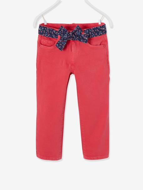 Pantacourt couleur avec ceinture imprimée fleurs fille fraise+rose poudré 1 - vertbaudet enfant 