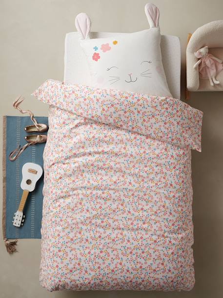 Parure housse de couette enfant et taie d'oreiller LAPIN ROMANTIQUE ivoire / rose 3 - vertbaudet enfant 