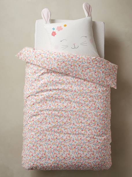 Parure housse de couette enfant et taie d'oreiller LAPIN ROMANTIQUE ivoire / rose 6 - vertbaudet enfant 