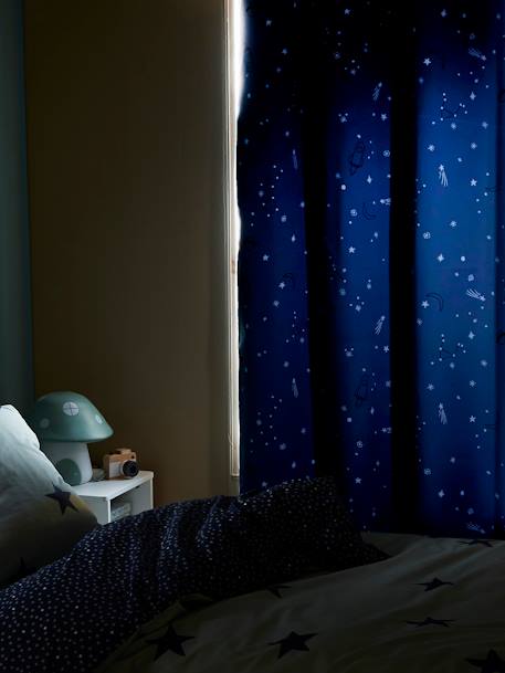 Rideau à œillets occultant phosphorescent imprimé planètes bleu 5 - vertbaudet enfant 