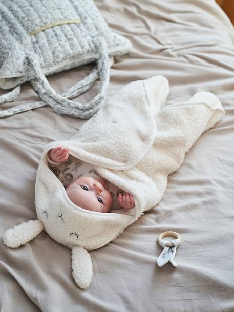 Plaid chancelière bébé en peluche, doublé jersey ivoire+ourson 1 - vertbaudet enfant 
