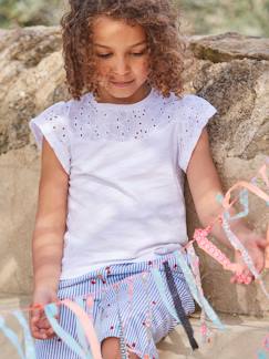 T-shirt fille avec détails broderie anglaise  - vertbaudet enfant