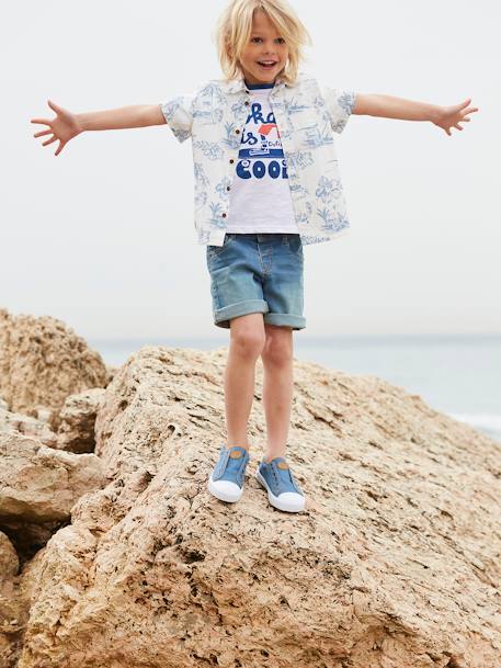 Chemise Hawaïenne garçon manches courtes écru imprimé bleu clair 6 - vertbaudet enfant 