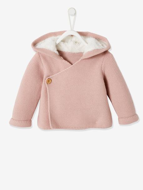 Bébé-Pull, gilet, sweat-Gilet-Cardigan avec capuche doublée fausse fourrure bébé