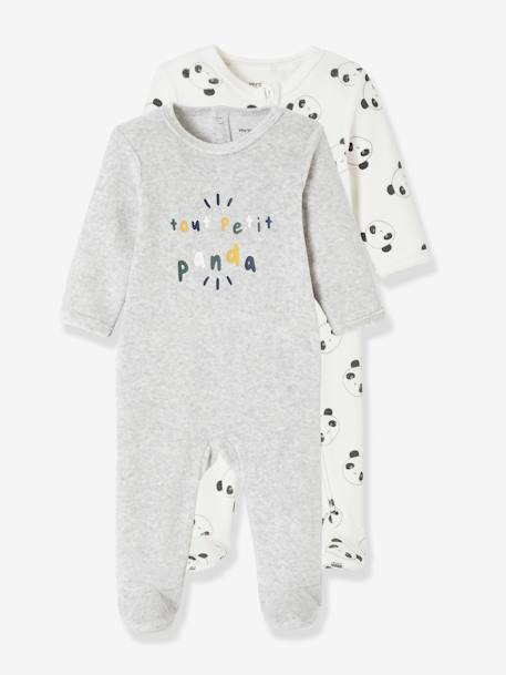 Lot de 2 pyjamas 'Pandas' bébé ouverture dos en velours lot ivoire 2 - vertbaudet enfant 